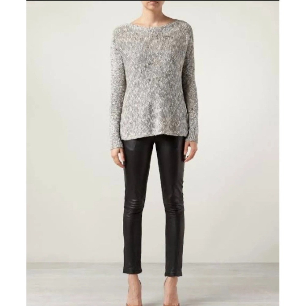 Vince Sweater Women Medium Grey Marled Linen Blend Boat Neck Pullover V175875311